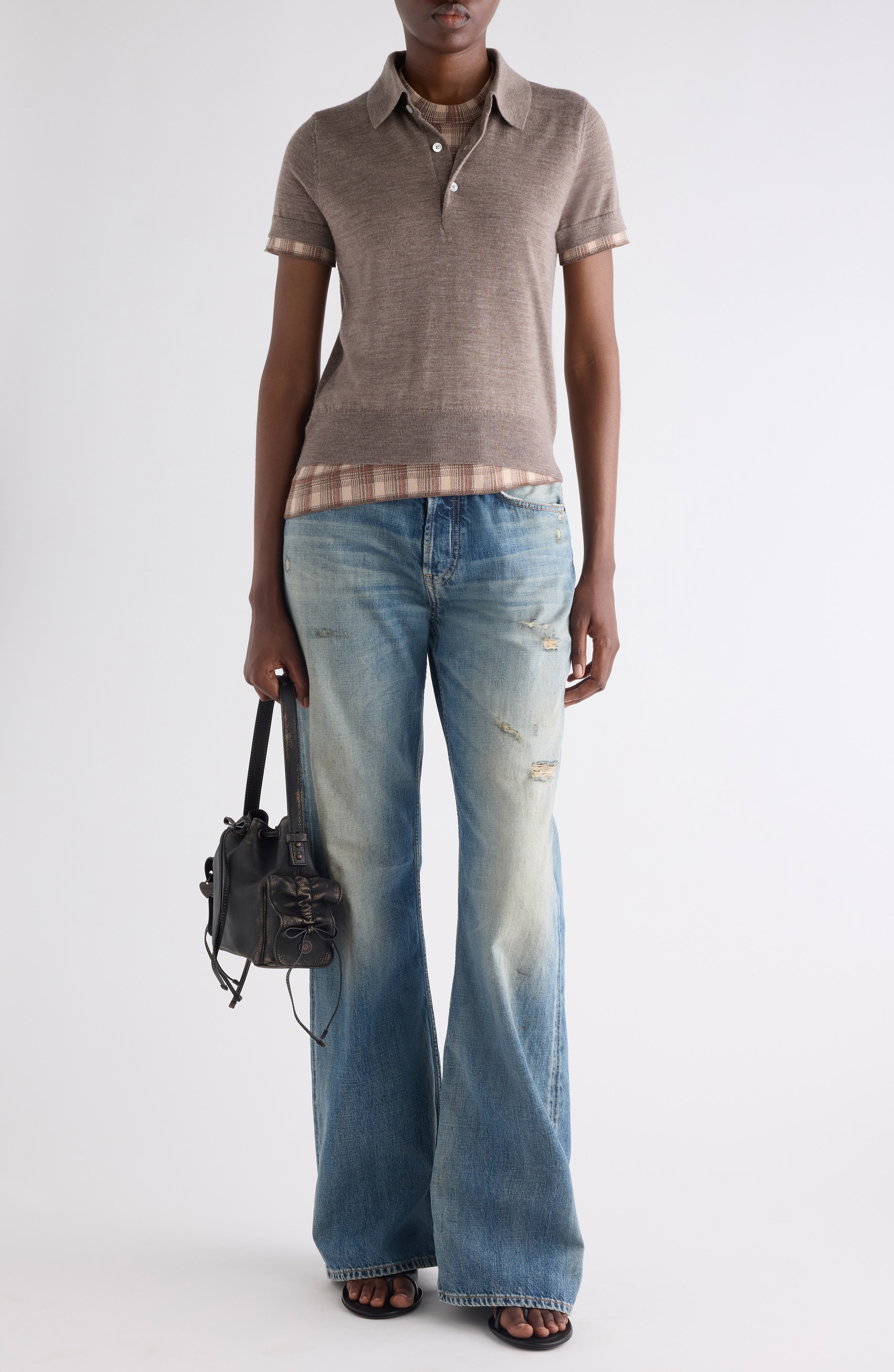 Layered Short Sleeve Wool Polo Sweater - image 2