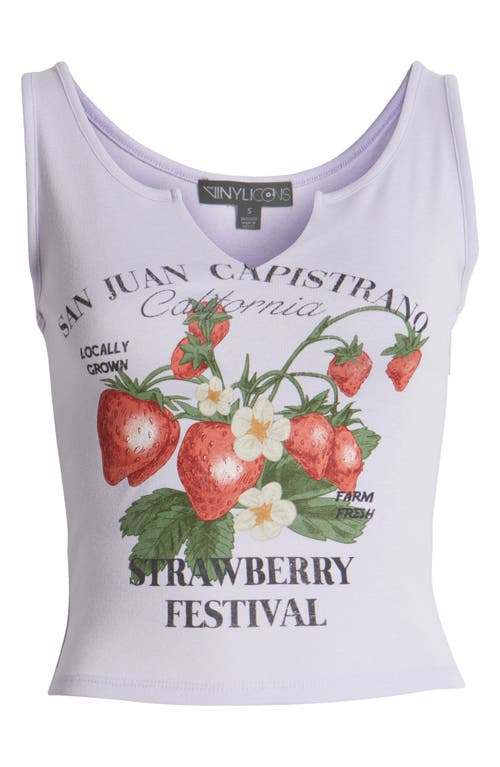 Shop Vinyl Icons Strawberry Split Neck Graphic Tank In Lavender Dream