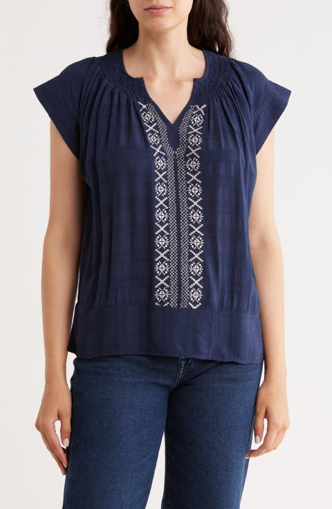 Embroidered Flutter Sleeve Top
