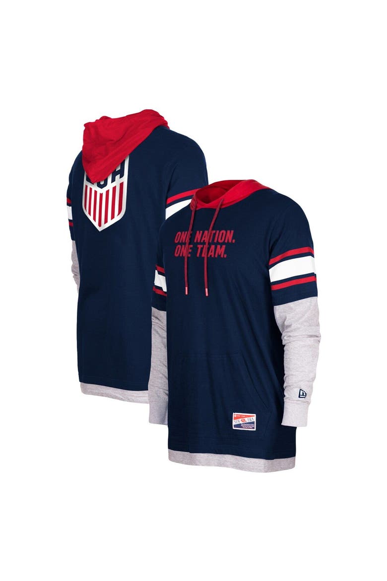 Men's 5th & Ocean by New Era Navy USMNT Twofer Pullover Hoodie, Main, color, Navy