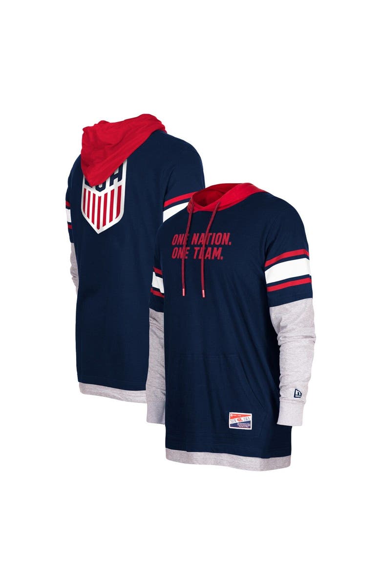 5TH AND OCEAN BY NEW ERA Men's 5th & Ocean by New Era Navy USMNT Twofer Pullover Hoodie, Main, color, 
