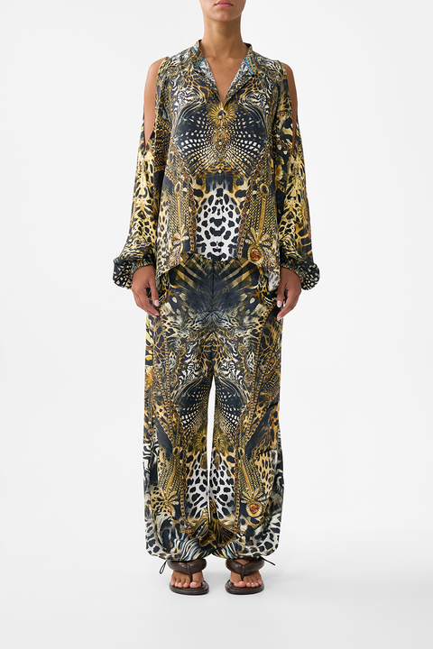 Mandarin Collar Cold Shoulder Blouse