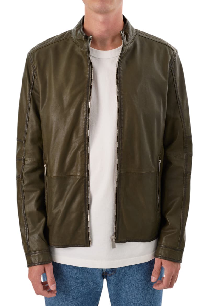 Lambskin Leather Jacket, Alternate, color, OLIVE
