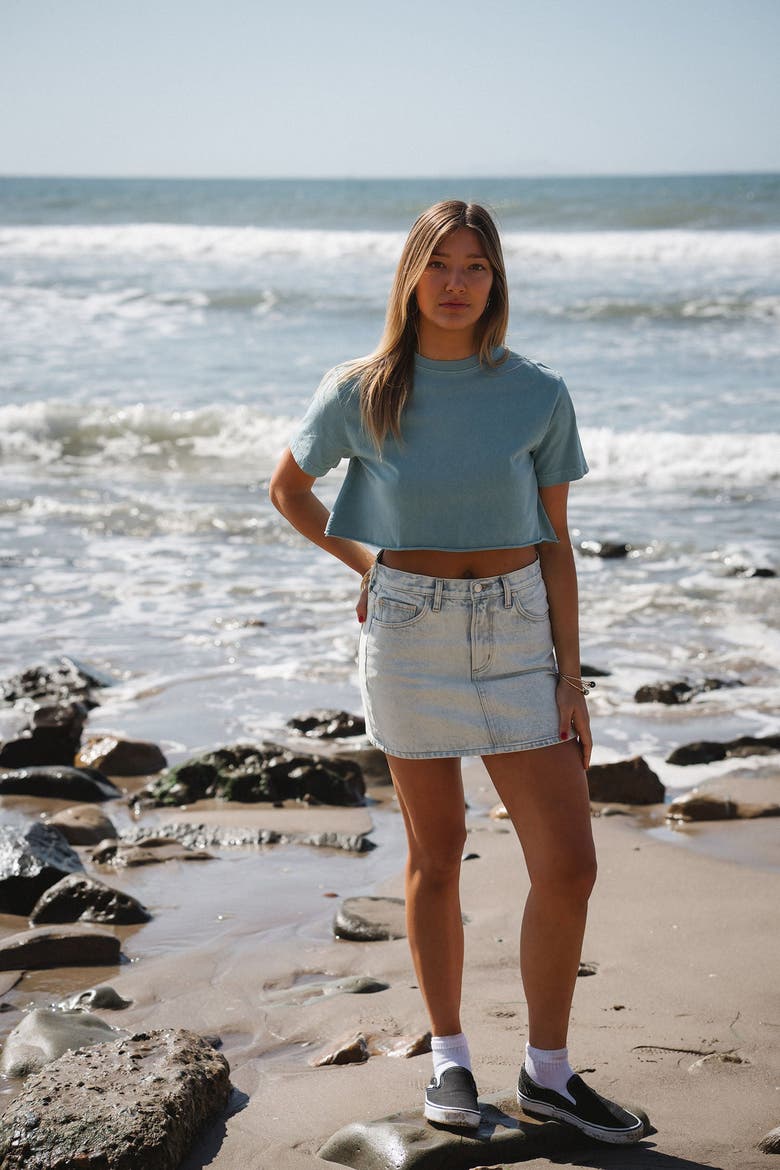 Denim Day Mini Skirt, Alternate, color, Bleached Indigo