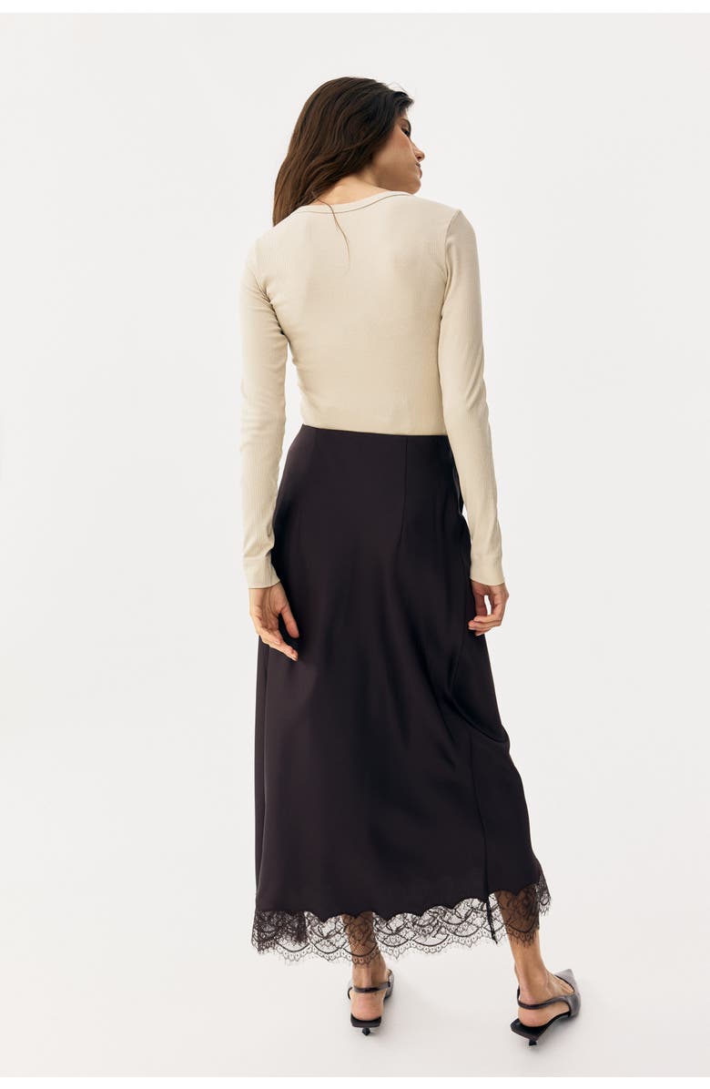 H&M Mama Lace-trimmed Satin Skirt, Alternate, color, Dark Brown