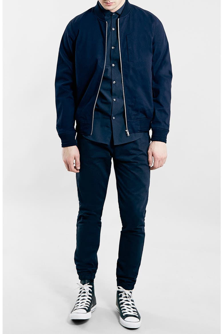 Navy Cotton Bomber Jacket, Alternate, color, NAVY BLUE