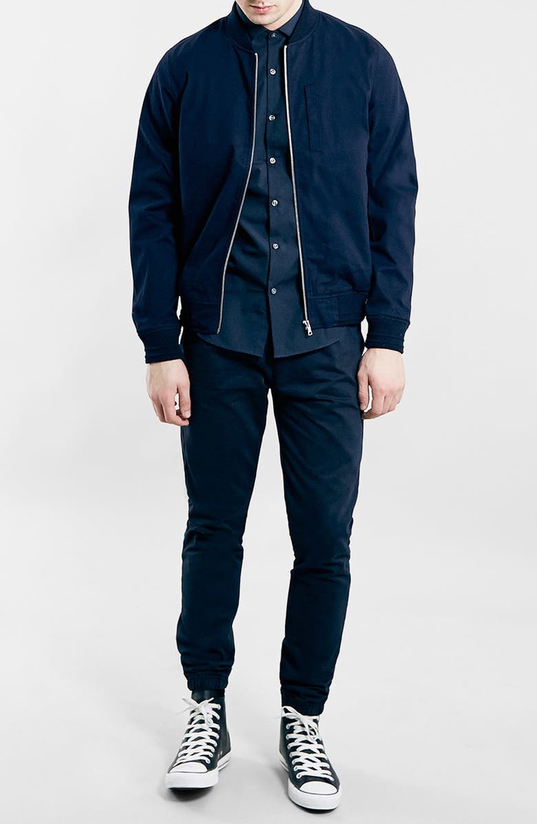 Topman Navy Cotton Bomber Jacket, Alternate, color,