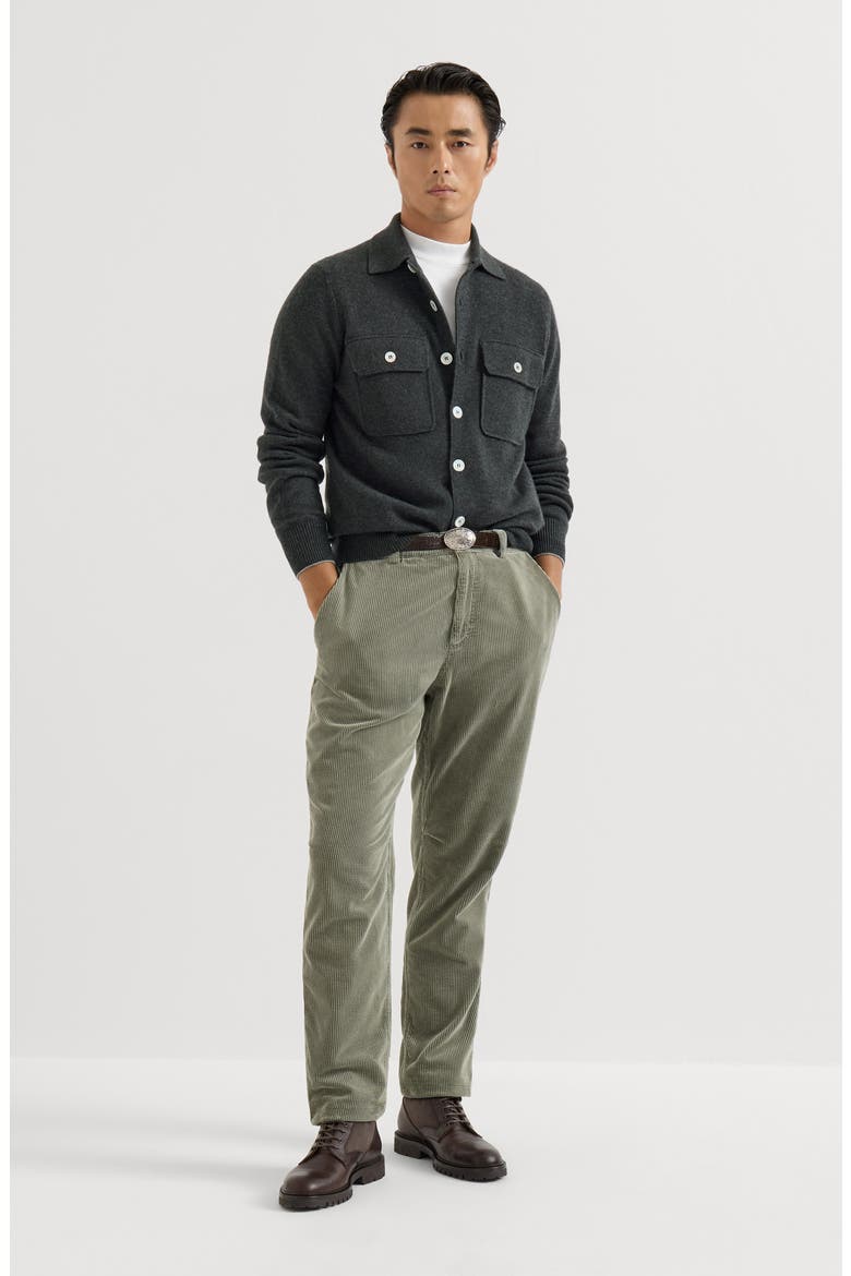 Cashmere shirt-style cardigan with chest pockets, Alternate, color, Stone Grey