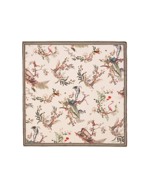 Fable England Toile De Jouy Olive Green Square Scarf In White