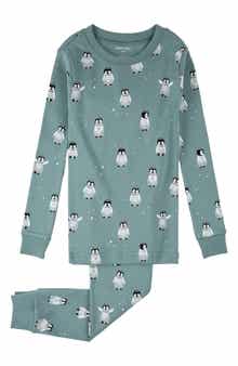 Petit Lem Kids' Penguin Print Fitted Two-Piece Organic Cotton Pajamas