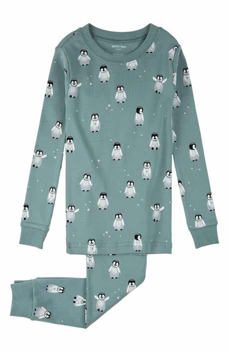 Petit Lem Kids' Penguin Print Fitted Two-Piece Organic Cotton Pajamas