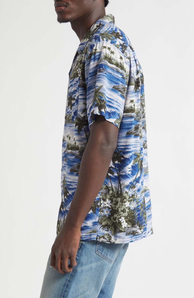 Double RL Tropical Print Camp Shirt, Alternate, color, Blue Multi
