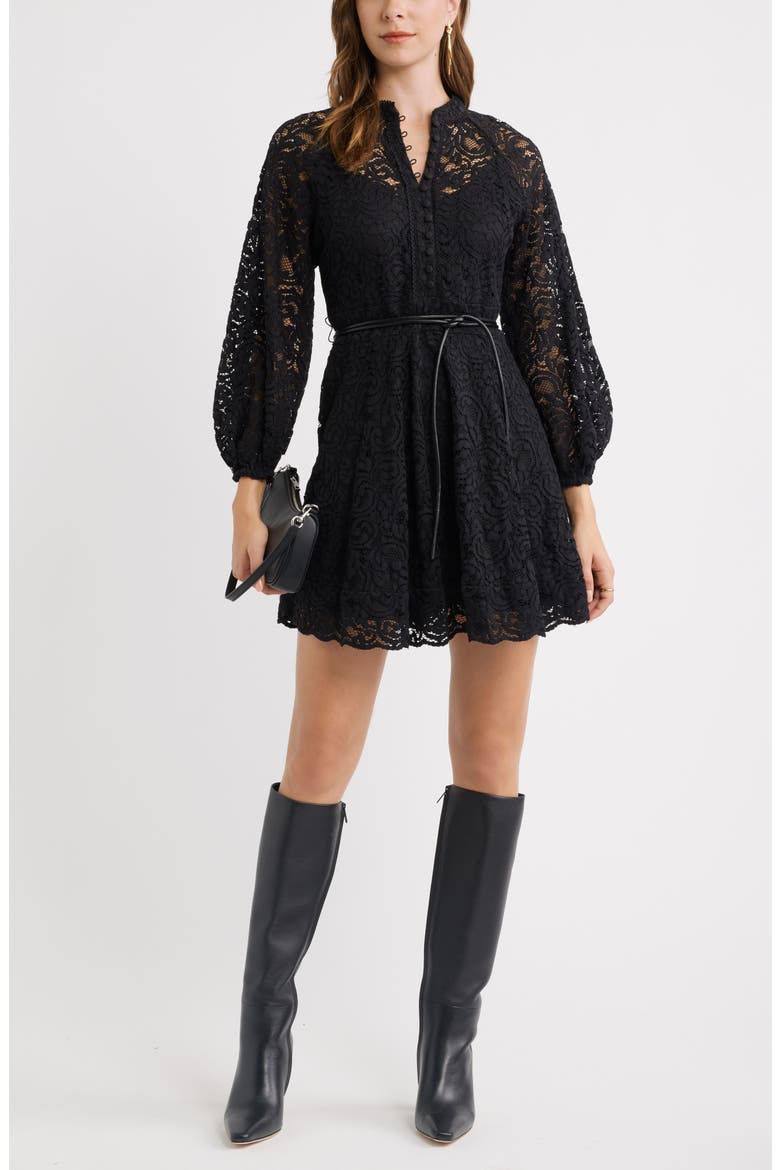 Lace Long Sleeve Minidress, Alternate, color, BLACK