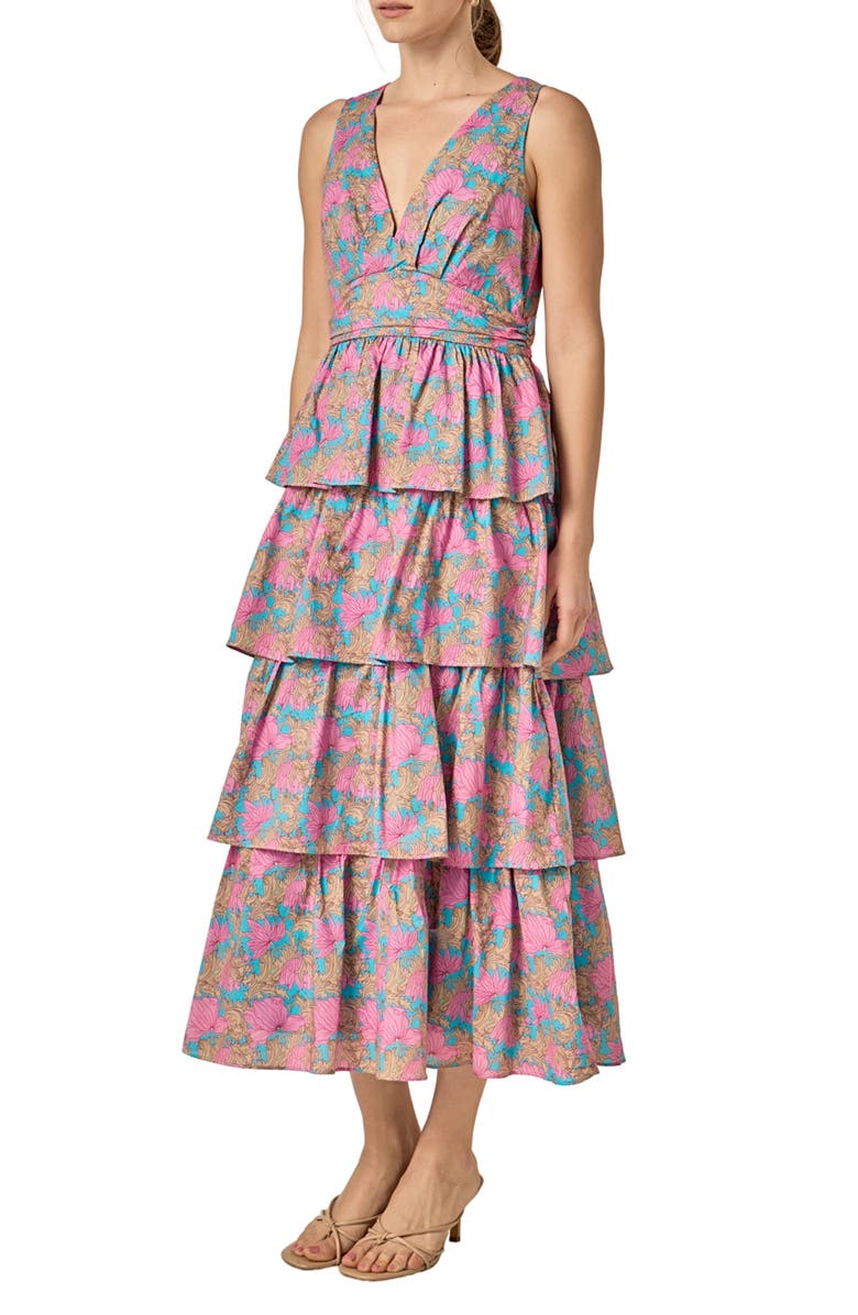 English Factory Tiered Ruffle Sleeveless Maxi Dress, Alternate, color, Pink Multi