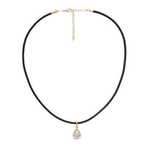 Lab Grown Diamond Pear Bezel Leather Chain Necklace 14K