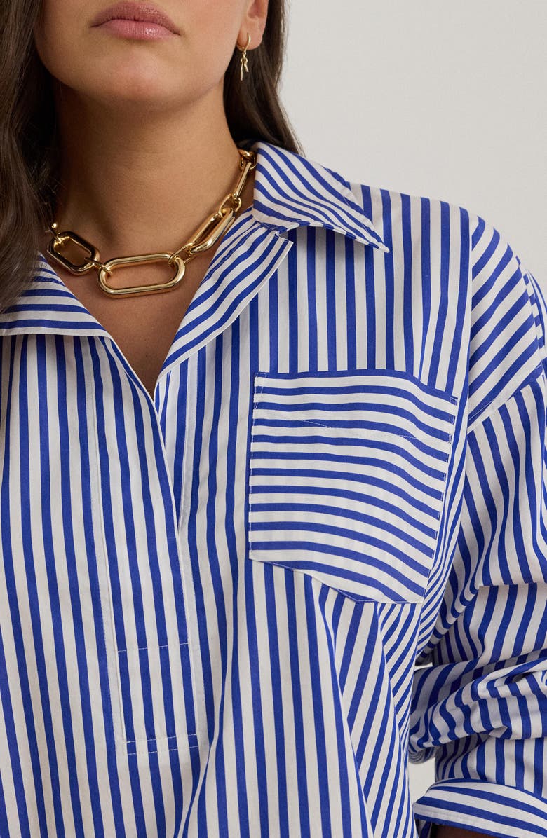 Lauren Ralph Lauren Stachee Stripe Cotton Shirt, Alternate, color, Blue/ White Multi