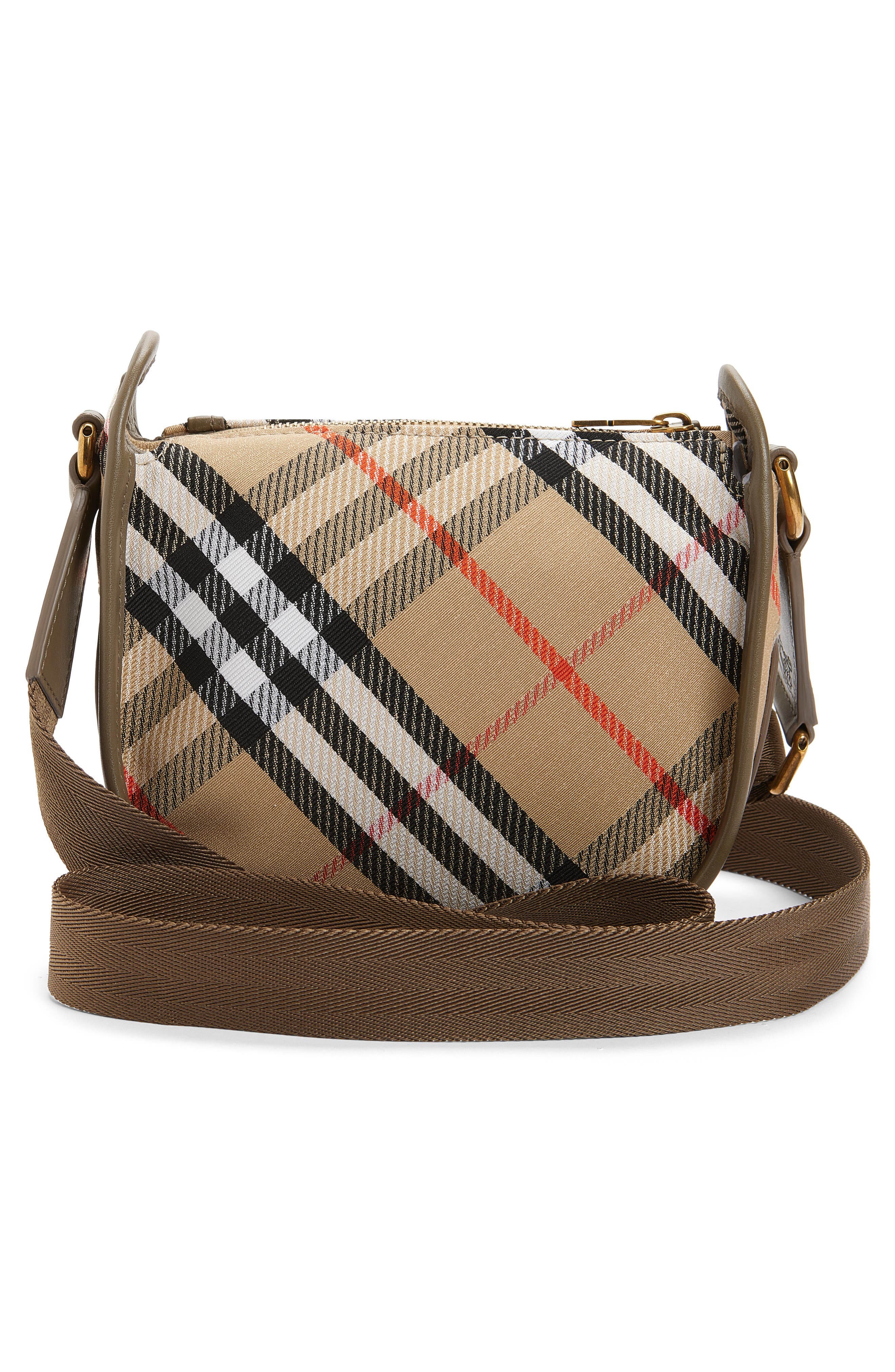 Burberry Mini B Clip Check Coated Canvas Messenger Bag, Alternate, color, Sand