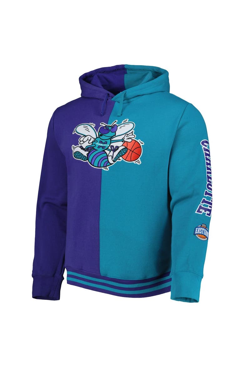 Men's Mitchell & Ness Purple/Teal New Orleans Hornets Big & Tall Hardwood Classics Split Pullover Hoodie, Alternate, color, Purple
