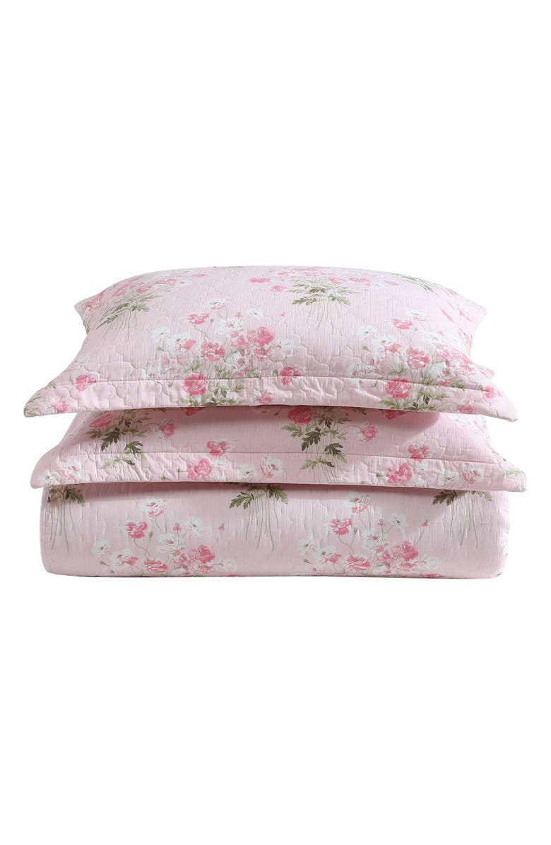 Laura Ashley Veronica's Bouquet Cotton Quilt Set, Main, color, Pink/ White