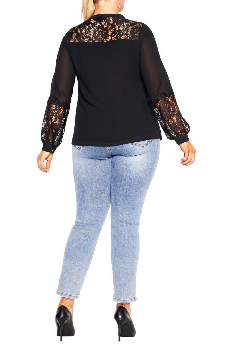 City Chic Mysterious Lace Trim Top, Alternate, color, 