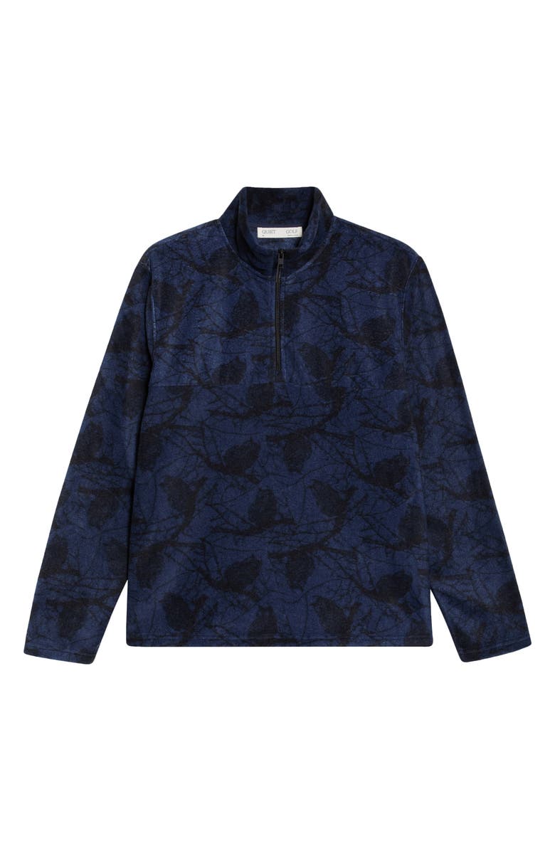 Quiet Golf Owl Tree Quarter Zip Fleece Pullover, Alternate, color, Navy