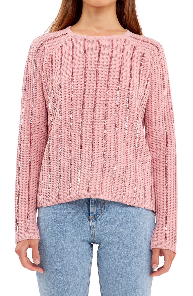 Endless Rose Sequin Detail Sweater, Alternate, color, Pink