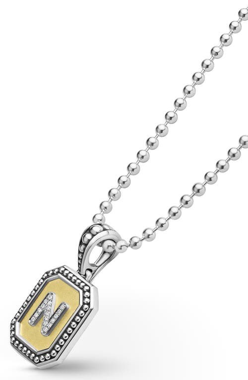 Lagos Signature Caviar Diamond Initial Pendant Necklace In Two-tone N
