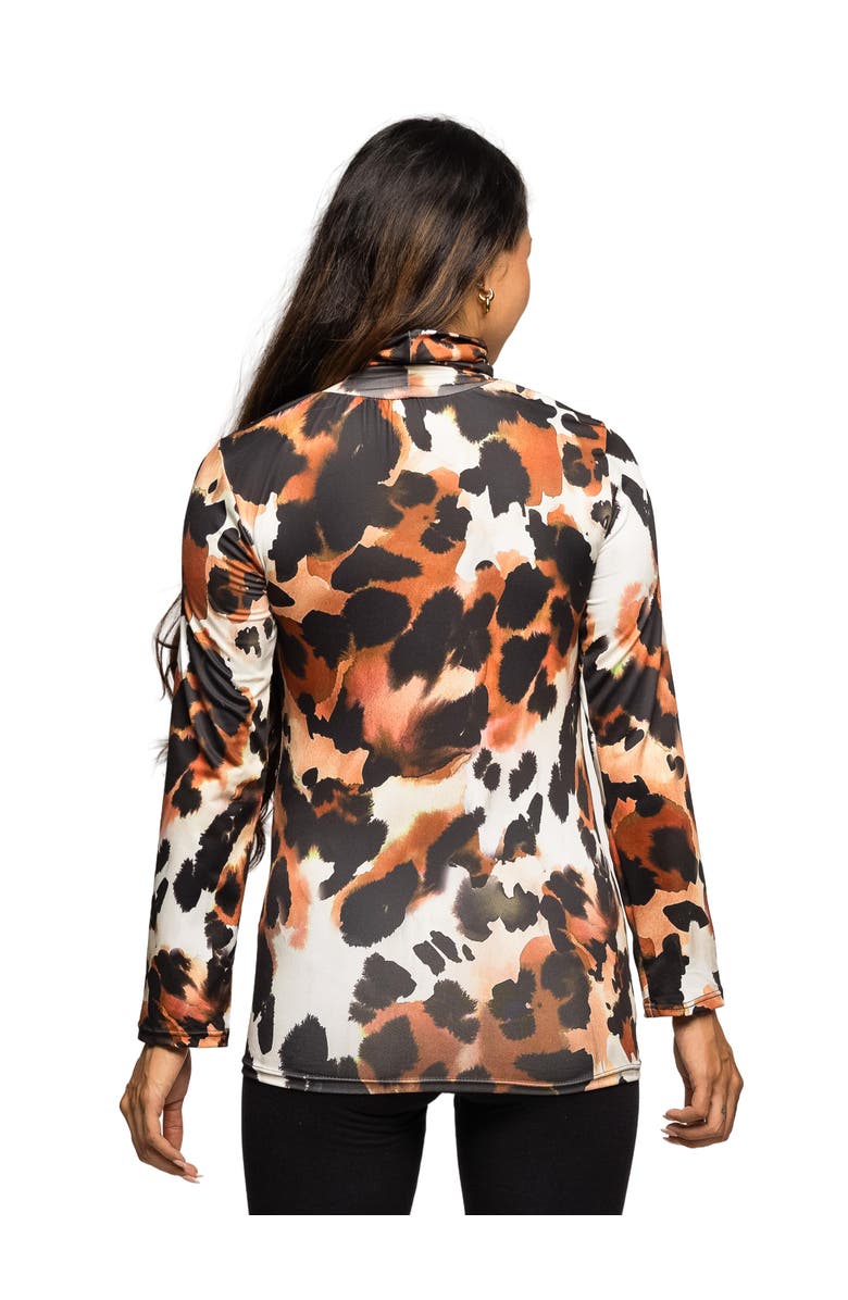 24seven Comfort Apparel Maternity Essential Long Sleeve Animal Print Turtleneck Top, Alternate, color, Brown Multi
