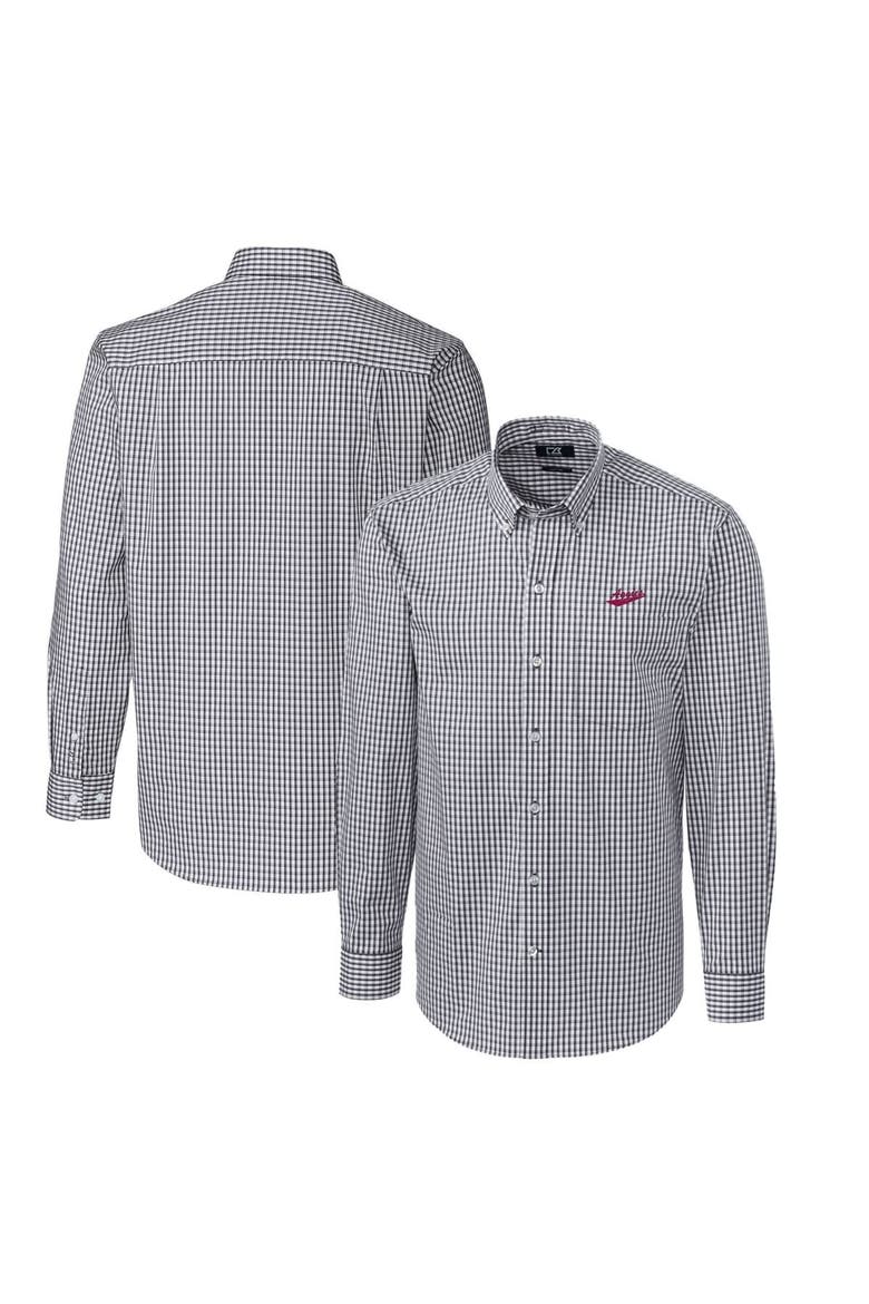 Men's Cutter & Buck Charcoal New Mexico State Aggies Easy Care Stretch Gingham Big & Tall Long Sleeve Button-Down Shirt, Alternate, color, Charcoal