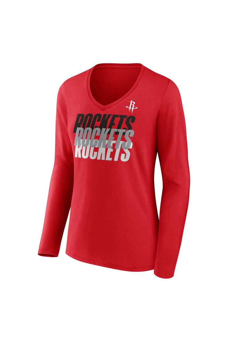 Women's Fanatics  Red Houston Rockets Iconic Tumble Long Sleeve V-Neck T-Shirt, Alternate, color, Red