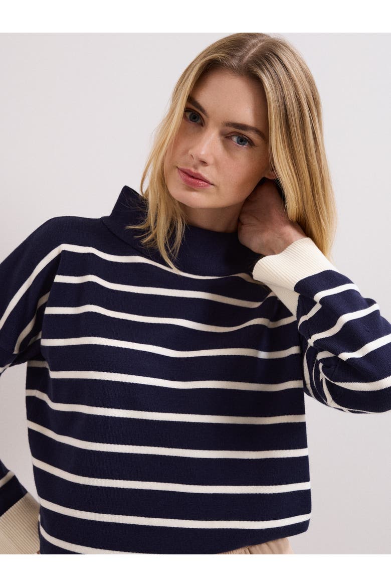 Salima Roll-Neck Jumper, Alternate, color, Navy/Ivory