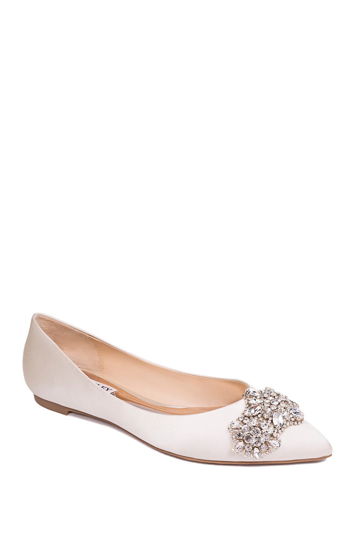 Badgley Mischka Collection Eavan Embellished Satin Flat, Main, color, 