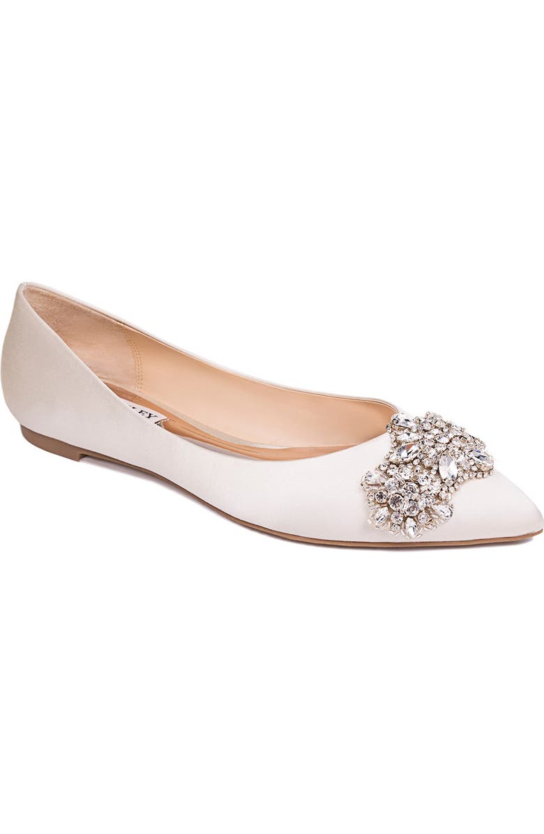 Badgley Mischka Collection Eavan Embellished Satin Flat, Main, color,