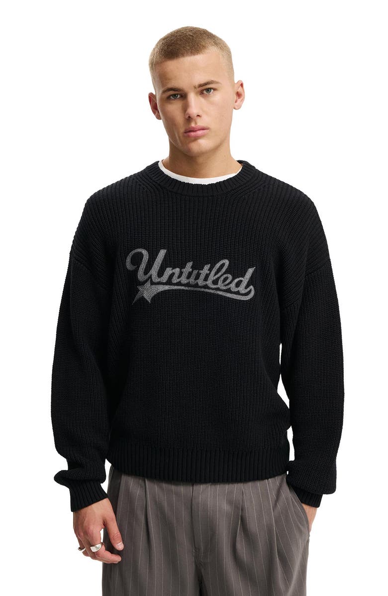 Cotton On Men's Box Fit Crew Knit, Main, color, Black  Emb