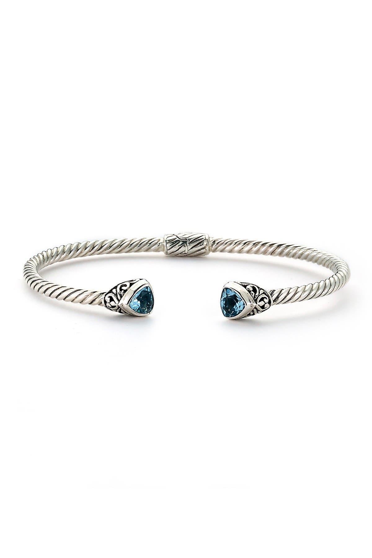 SAMUEL B. Sterling Silver Blue Topaz Twisted Cable Hinge Bangle