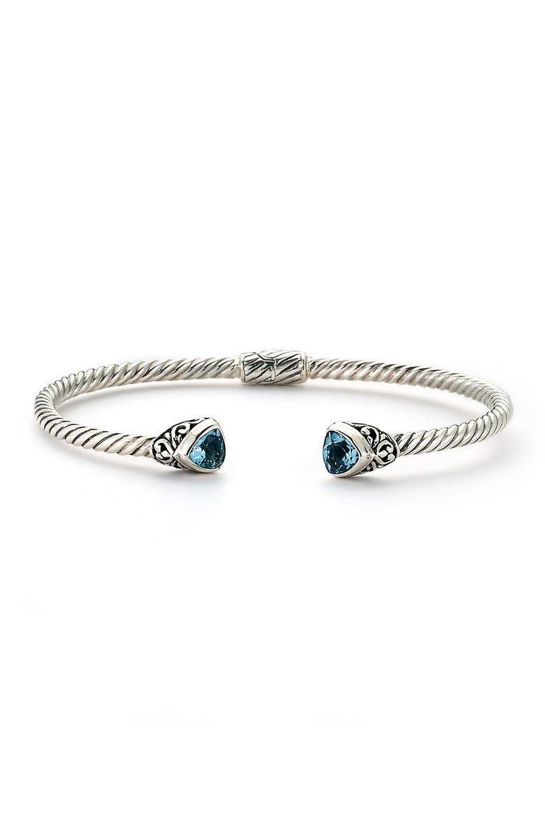 SAMUEL B. Sterling Silver Blue Topaz Twisted Cable Hinge Bangle, Main, color, Blue