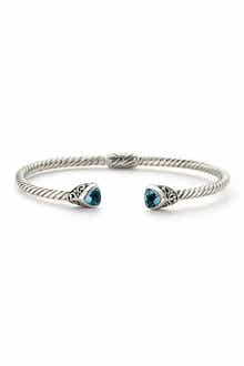 SAMUEL B. Sterling Silver Blue Topaz Twisted Cable Hinge Bangle