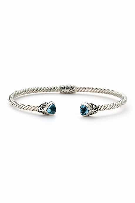 SAMUEL B. Sterling Silver Blue Topaz Twisted Cable Hinge Bangle