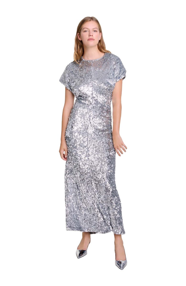 maje Sequin maxi dress, Main, color, 
