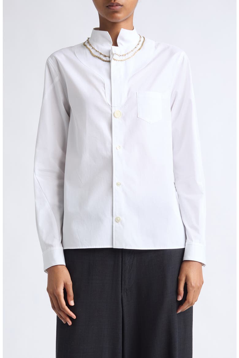 Chain Inset Cotton Button Up Shirt, Main, color, WHITE