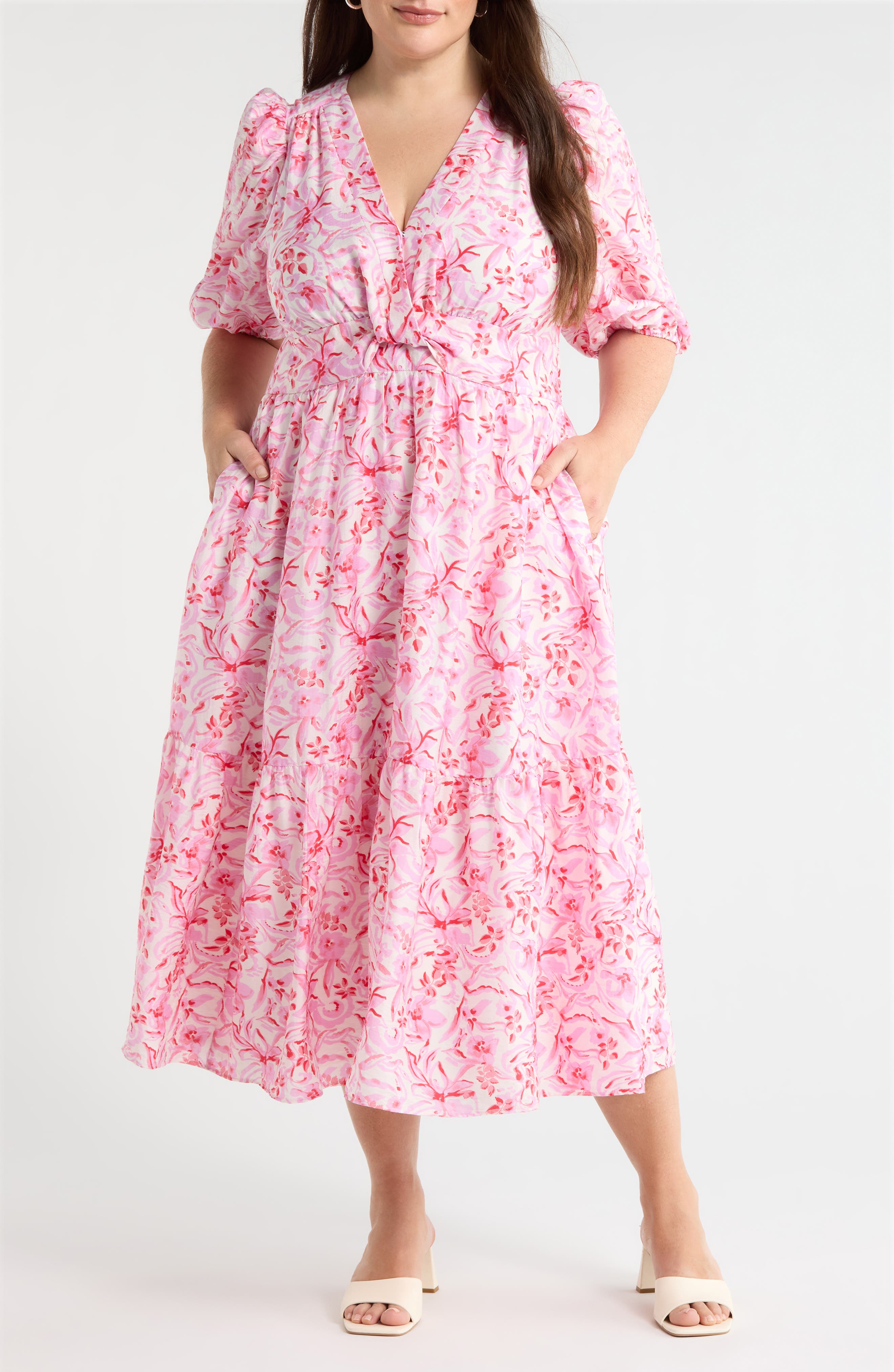 Floral Twist Front Midi Dress