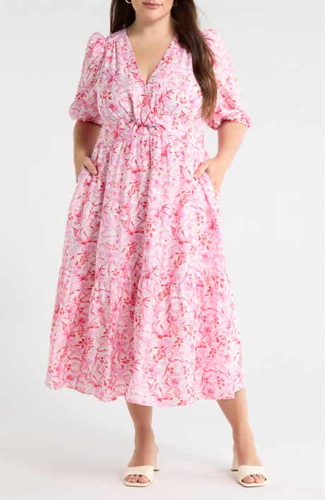 Floral Twist Front Midi Dress