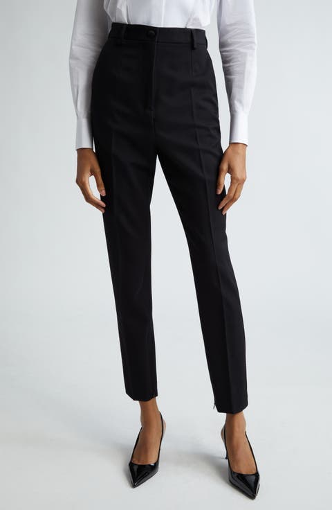 Wool Blend Gabardine Ankle Trousers