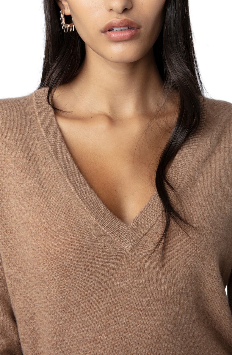 Zadig & Voltaire Vivi Star Patch Cashmere V-Neck Sweater, Alternate, color,