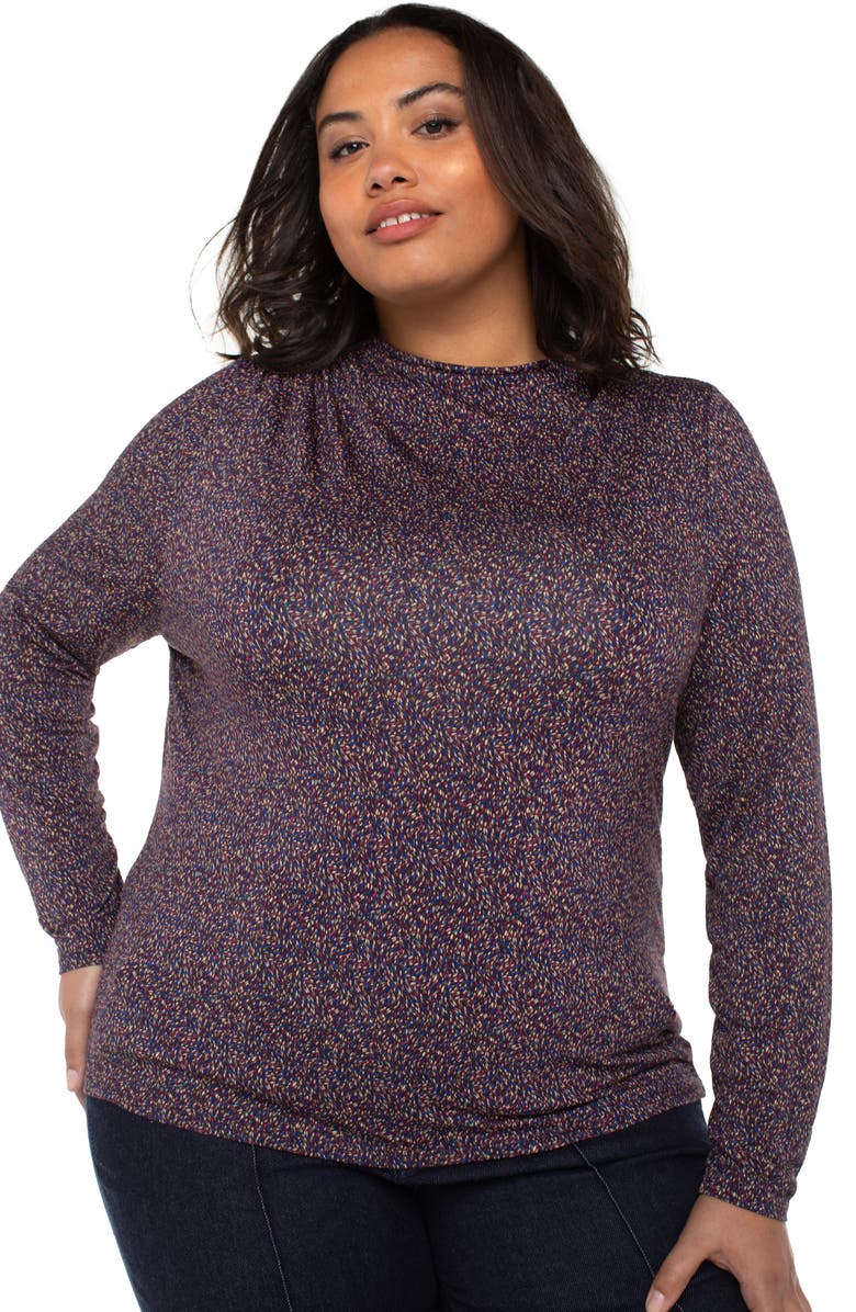 Liverpool Los Angeles Printed Long Sleeve Ruched Jersey Top, Alternate, color, Wine Berry Multi