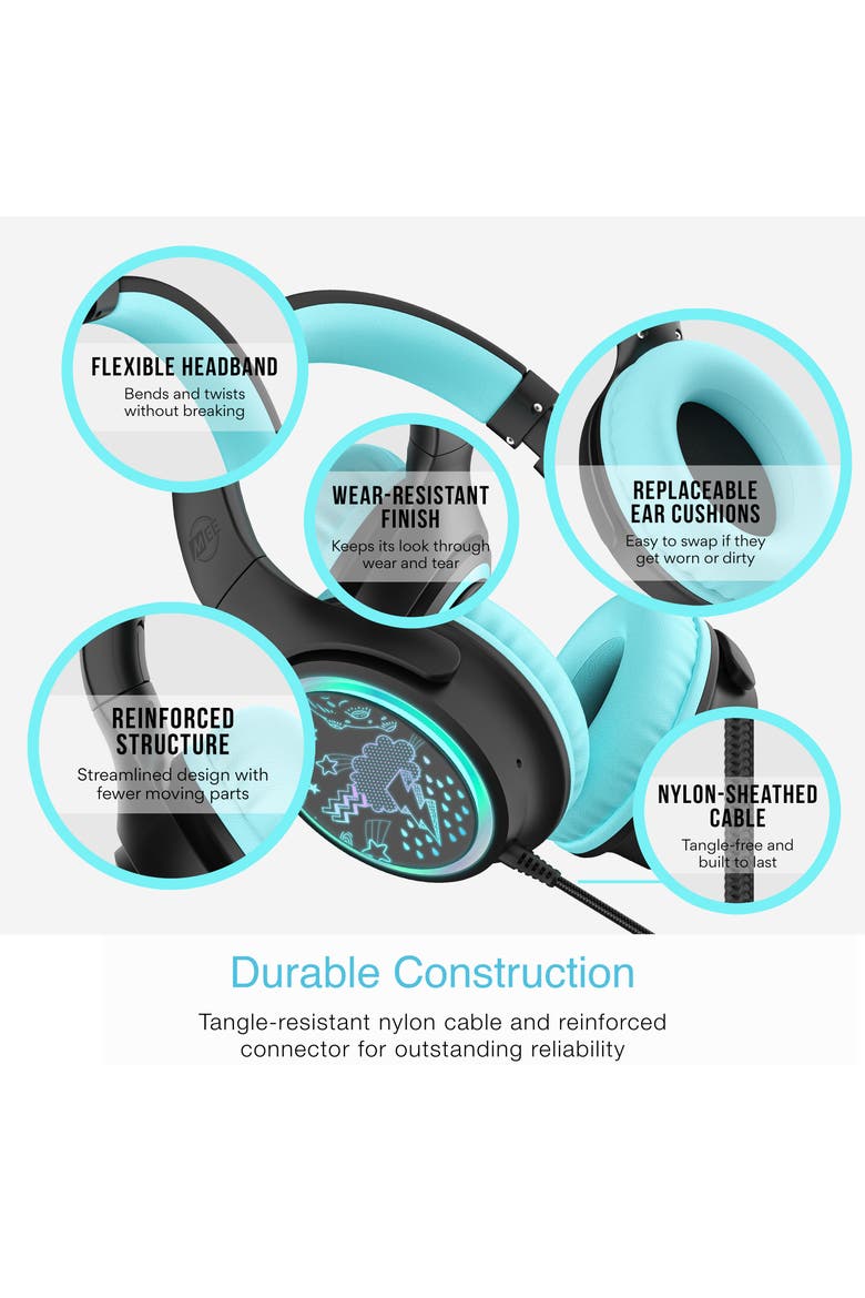 KidJamz KJ65U Safe Listening USB-C Over-Ear Headphones for Kids with LED Lights, Alternate, color, Black