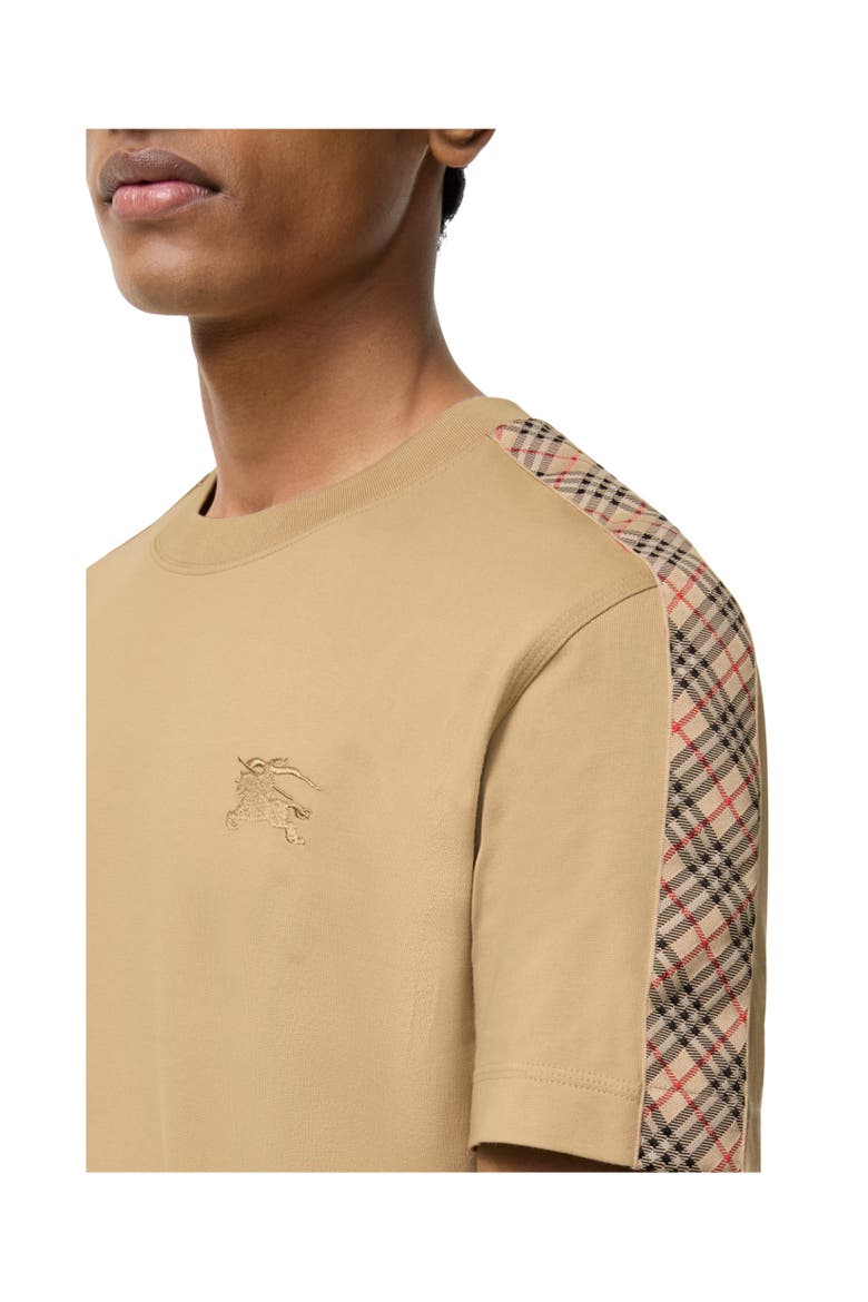 Check Trim Cotton T-shirt, Alternate, color, Flax beige