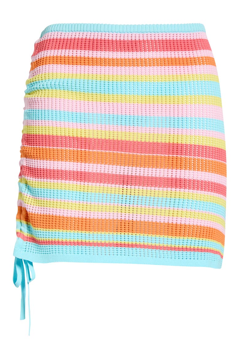 Stripe Open Knit Cover-Up Miniskirt, Alternate, color, SUNSET STRIP