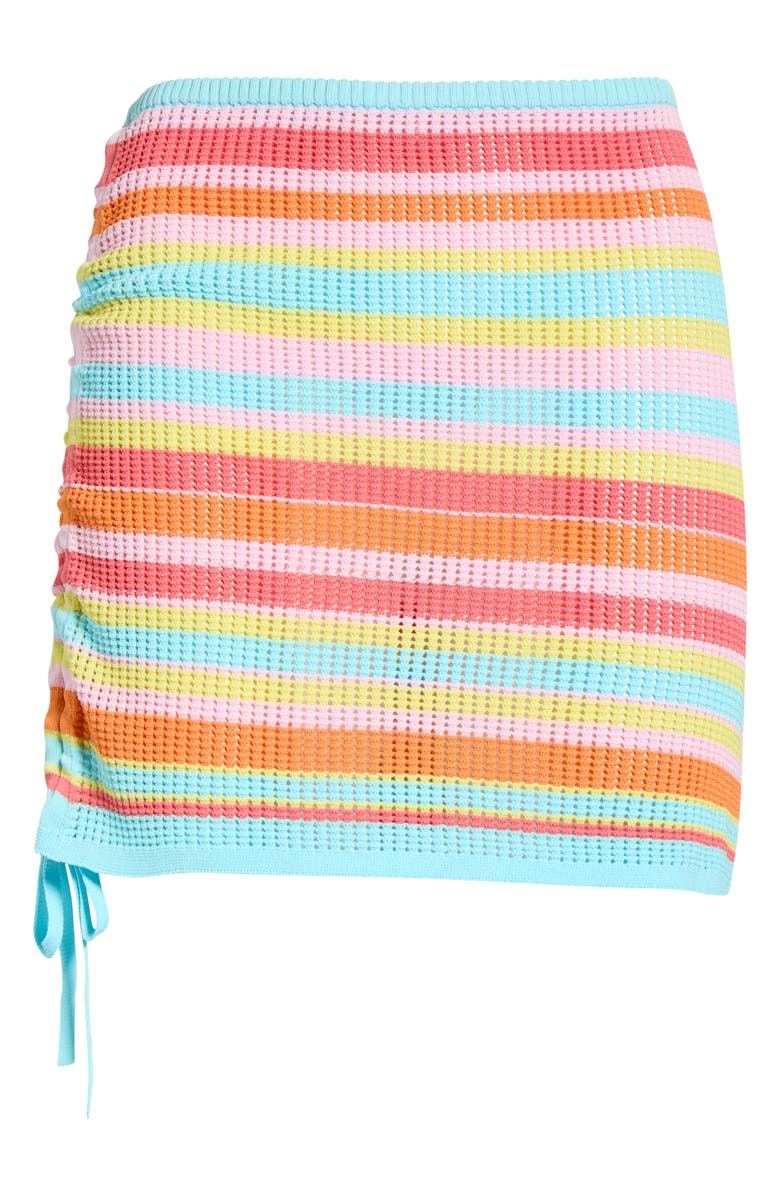 Kulani Kinis Stripe Open Knit Cover-Up Miniskirt, Alternate, color, Sunset Strip