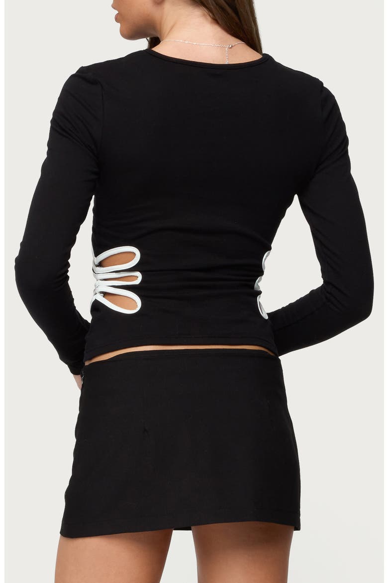 Contrast Cutout Long Sleeve Knit Shirt, Alternate, color, BLACK